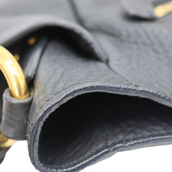 PRADA Vitello Daino Front Zip Leather Hobo Bag Black