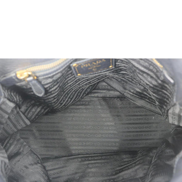 PRADA Vitello Daino Front Zip Leather Hobo Bag Black