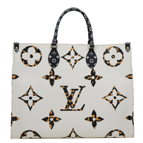 LOUIS VUITTON Onthego Jungle GM Giant Monogram Canvas Tote Bag White