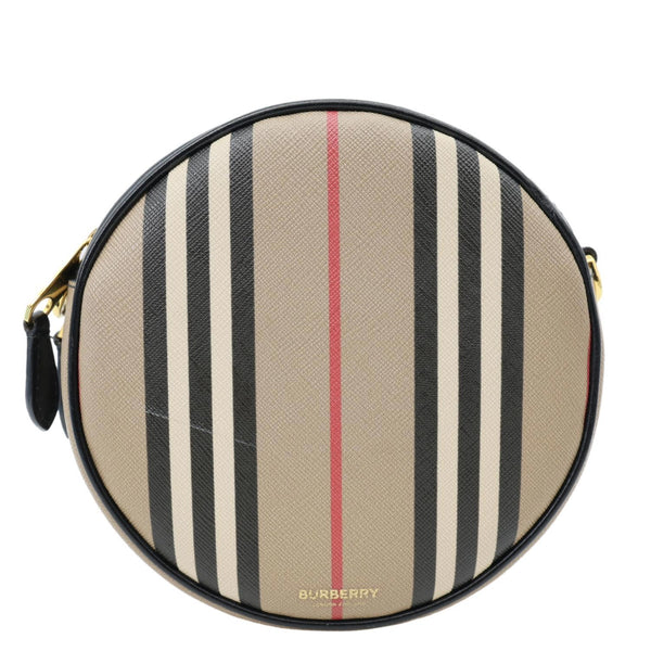 BURBERRY Louise E-Canvas Icon Stripe Round Crossbody Bag Beige