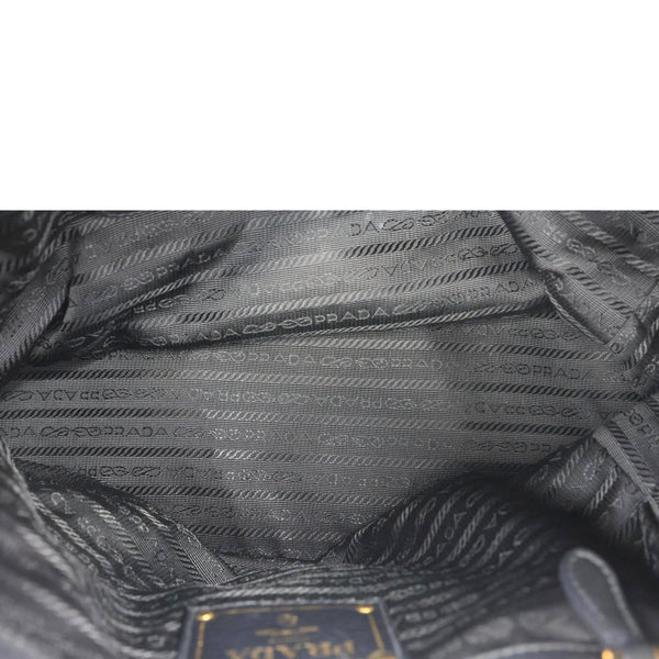 PRADA Vitello Daino Front Zip Leather Hobo Bag Black