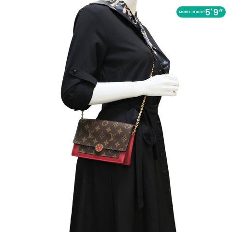 LOUIS VUITTON Flore Monogram Canvas Chain Wallet Fuchsia