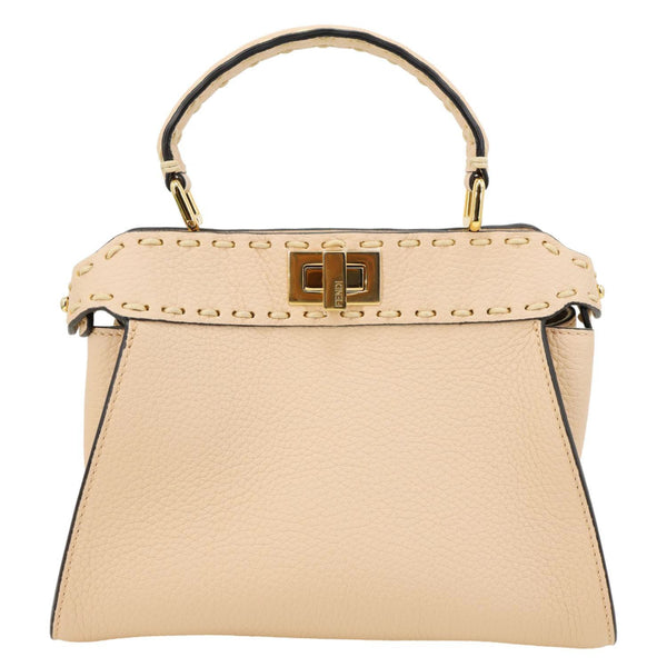 FENDI Peekaboo Selleria Mini Cuoio Romano Leather Satchel Bag Beige