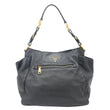 PRADA Vitello Daino Front Zip Leather Hobo Bag Black