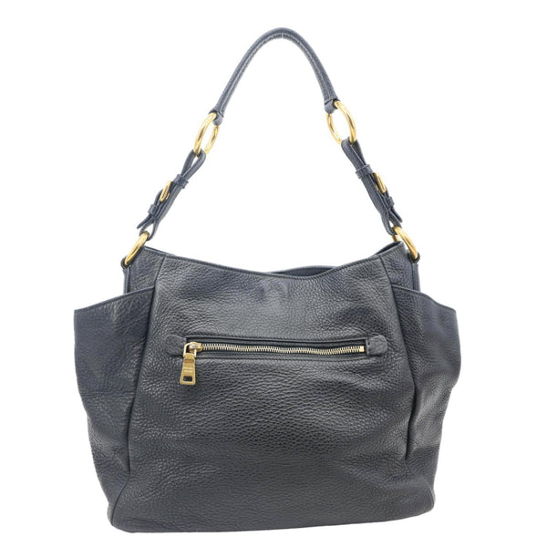 PRADA Vitello Daino Front Zip Leather Hobo Bag Black