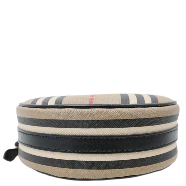 BURBERRY Louise E-Canvas Icon Stripe Round Crossbody Bag Beige