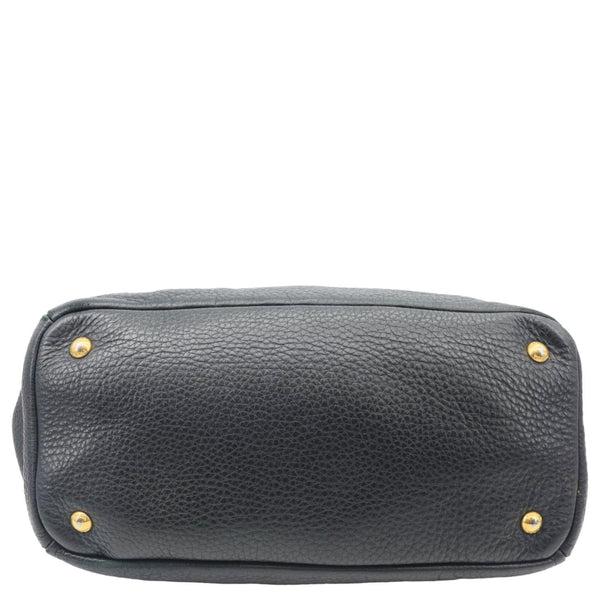 PRADA Vitello Daino Front Zip Leather Hobo Bag Black