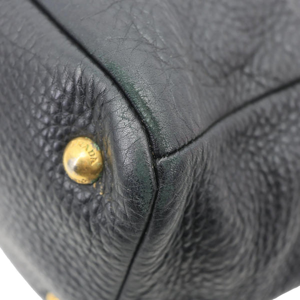 PRADA Vitello Daino Front Zip Leather Hobo Bag Black