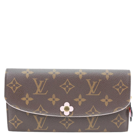 LOUIS VUITTON Emilie Bloom Flowers Monogram Canvas Wallet Rose Ballerine
