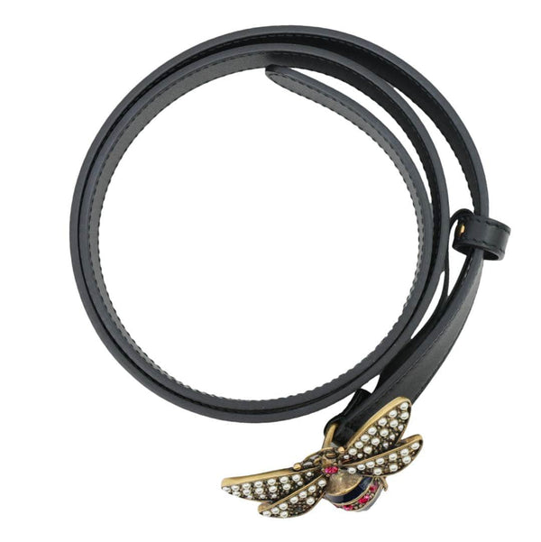 GUCCI Queen Margaret Bee Leather Belt Black 476452 Size 80/32