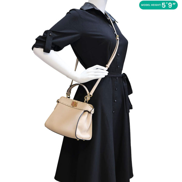 FENDI Peekaboo Selleria Mini Cuoio Romano Leather Satchel Bag Beige