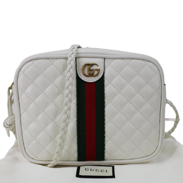 GUCCI Trapuntata GG Web Quilted Leather Crossbody Bag White 536441