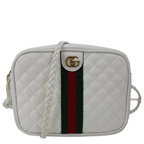 GUCCI Trapuntata GG Web Quilted Leather Crossbody Bag White 536441