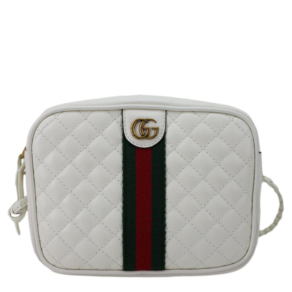 GUCCI Trapuntata GG Web Quilted Leather Crossbody Bag White 536441
