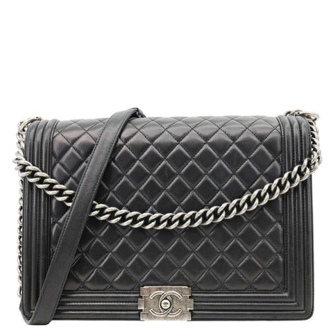 CHANEL Boy Flap Large Quilted Leather Crossbody Bag Black