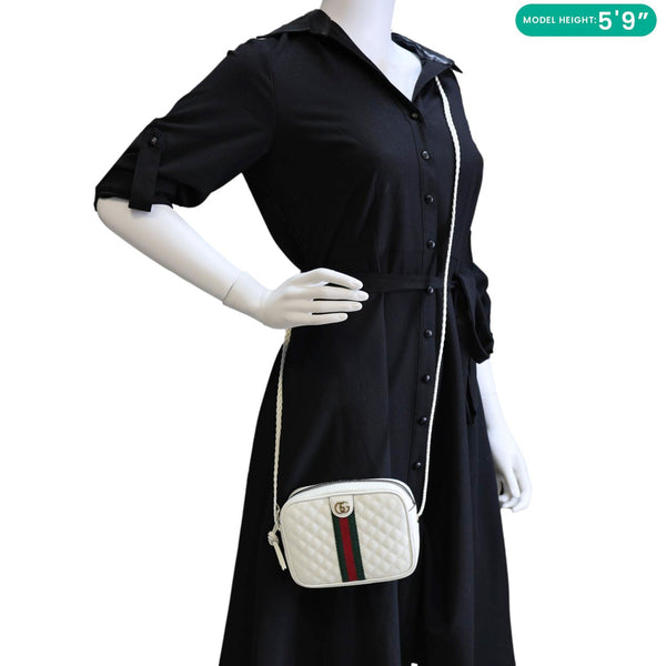 GUCCI Trapuntata GG Web Quilted Leather Crossbody Bag White 536441