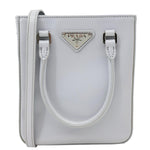 PRADA Mini Spazzolato Leather Tote Bag Grey