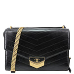 CHANEL Medal Flap Calfskin Chevron Quilted Leather Shoulder Bag Black