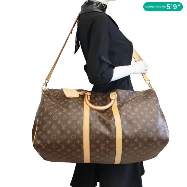 LOUIS VUITTON Keepall 55 Bandouliere Monogram Canvas Travel Bag Brown