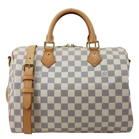 LOUIS VUITTON Speedy 30 Bandouliere Damier Azur Shoulder Bag White