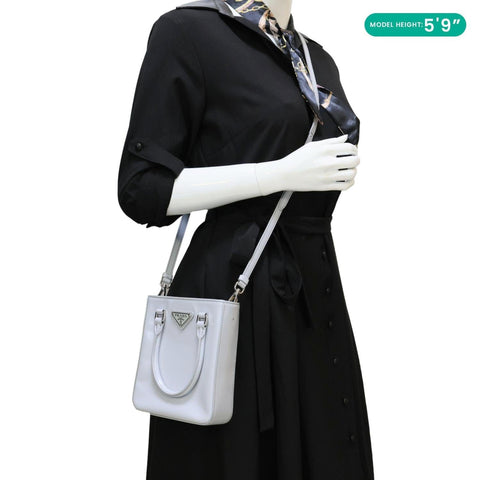 PRADA Mini Spazzolato Leather Tote Bag Grey