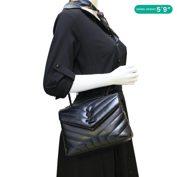 YVES SAINT LAURENT Loulou Quilted Calfskin Leather Shoulder Bag Black