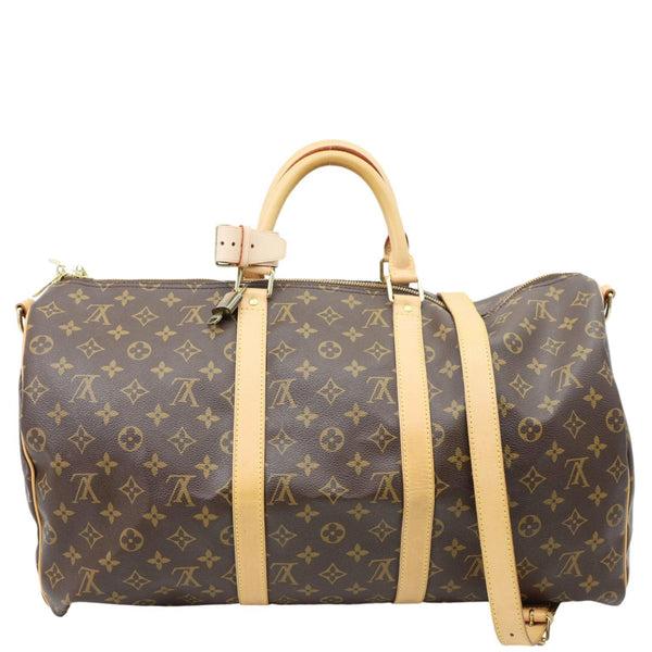 LOUIS VUITTON Keepall 50 Bandouliere Monogram Canvas Travel Bag Brown