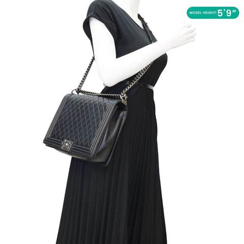 CHANEL Boy Flap Large Quilted Leather Crossbody Bag Black