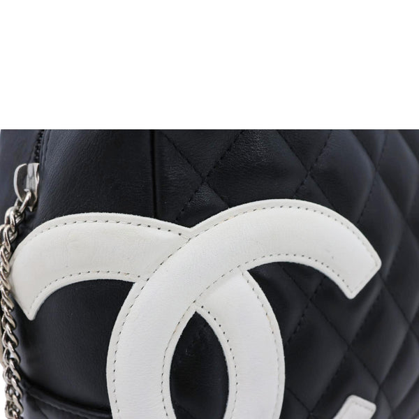 CHANEL Cambon Ligne Quilted Leather Bowler Tote Bag Black