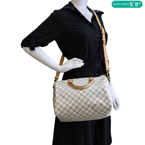 LOUIS VUITTON Speedy 30 Bandouliere Damier Azur Shoulder Bag White