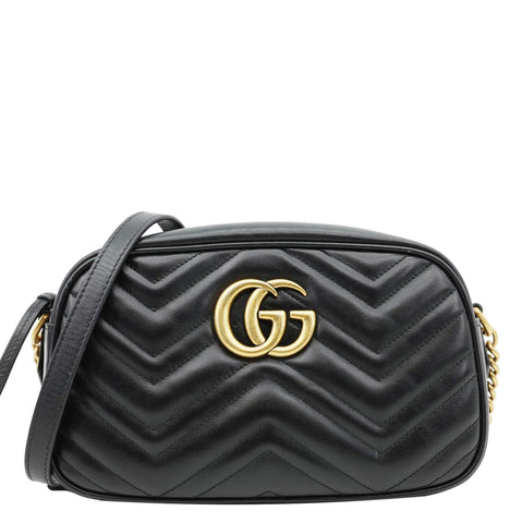 GUCCI GG Marmont Small Matelasse Chevron Leather Camera Bag Black 447632