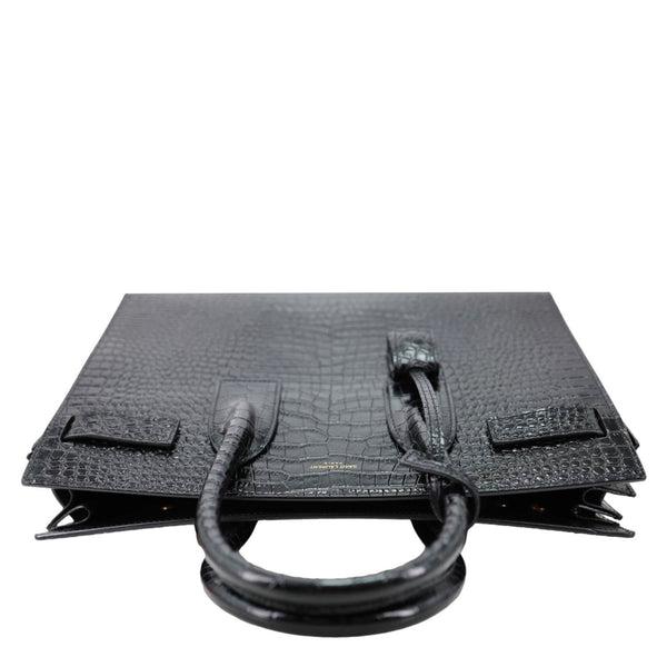 YVES SAINT LAURENT Sac De Jour Croc Embossed Leather Tote Bag Black