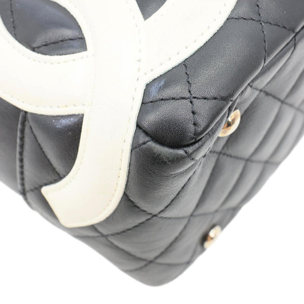 CHANEL Cambon Ligne Quilted Leather Bowler Tote Bag Black