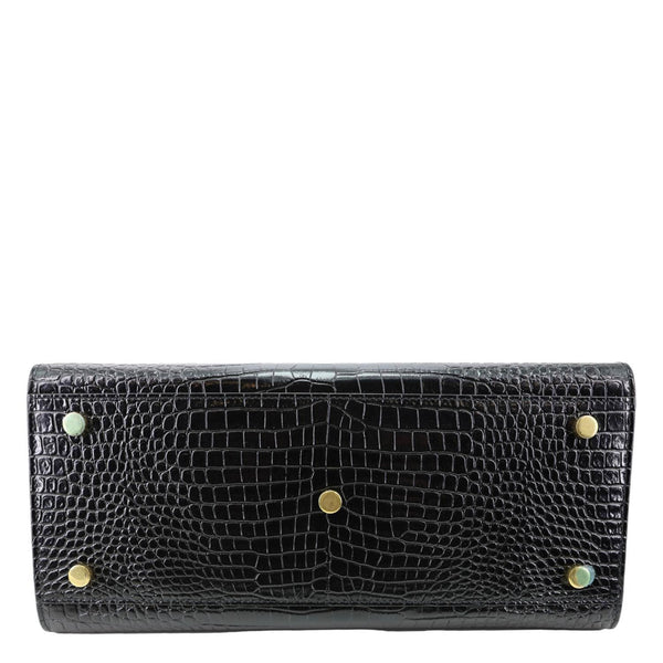 YVES SAINT LAURENT Sac De Jour Croc Embossed Leather Tote Bag Black