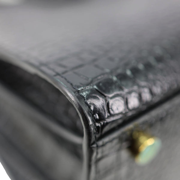 YVES SAINT LAURENT Sac De Jour Croc Embossed Leather Tote Bag Black