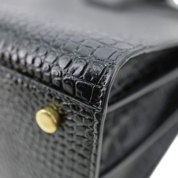 YVES SAINT LAURENT Sac De Jour Croc Embossed Leather Tote Bag Black