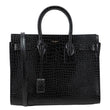 YVES SAINT LAURENT Sac De Jour Croc Embossed Leather Tote Bag Black