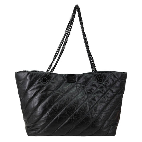 BALENCIAGA Crush Large Quilted Calfskin Leather Tote Bag Black