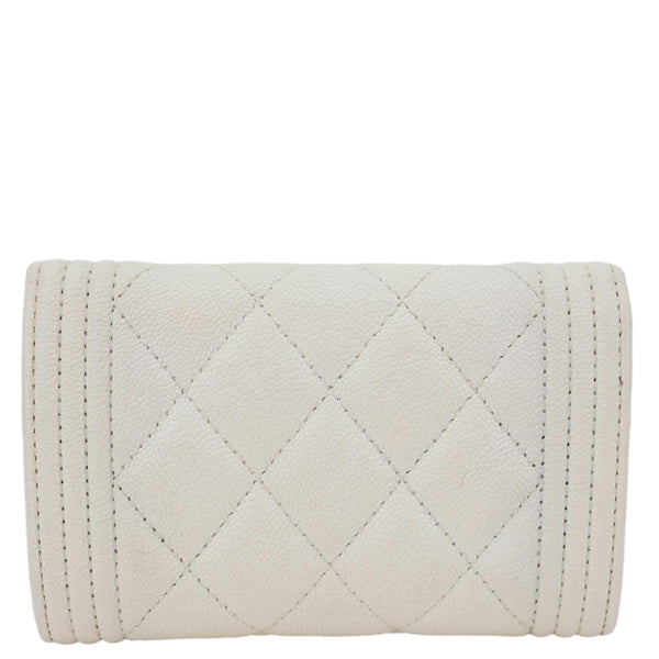 CHANEL Boy Quilted Caviar Leather Card Holder Off White