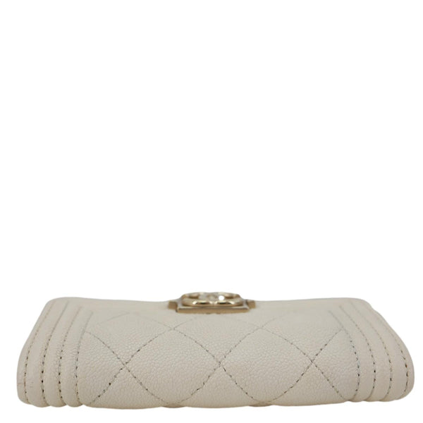 CHANEL Boy Quilted Caviar Leather Card Holder Off White