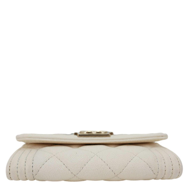 CHANEL Boy Quilted Caviar Leather Card Holder Off White