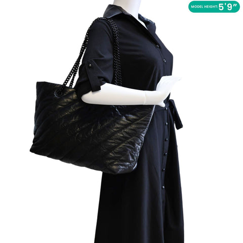 BALENCIAGA Crush Large Quilted Calfskin Leather Tote Bag Black