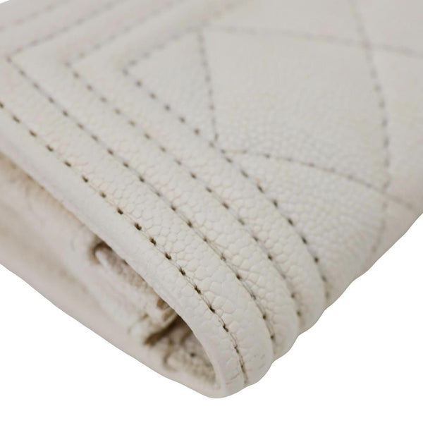 CHANEL Boy Quilted Caviar Leather Card Holder Off White