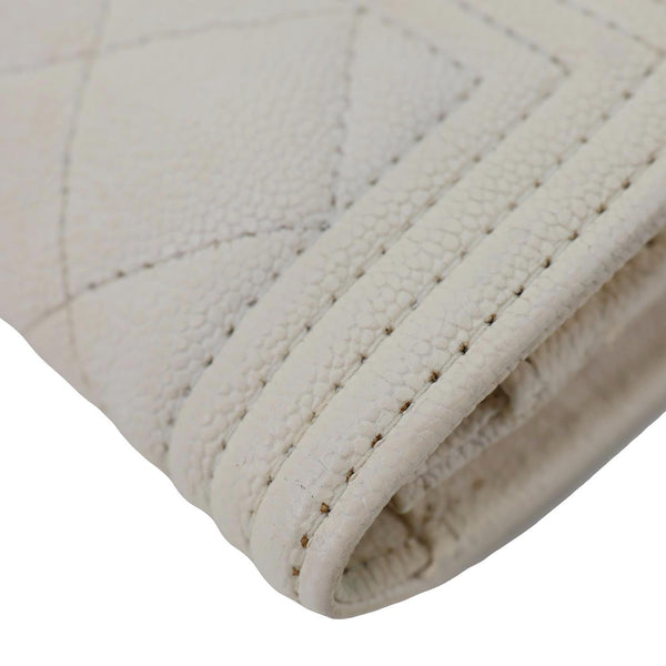 CHANEL Boy Quilted Caviar Leather Card Holder Off White