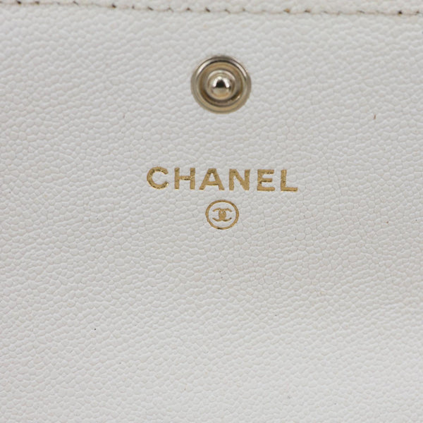 CHANEL Boy Quilted Caviar Leather Card Holder Off White
