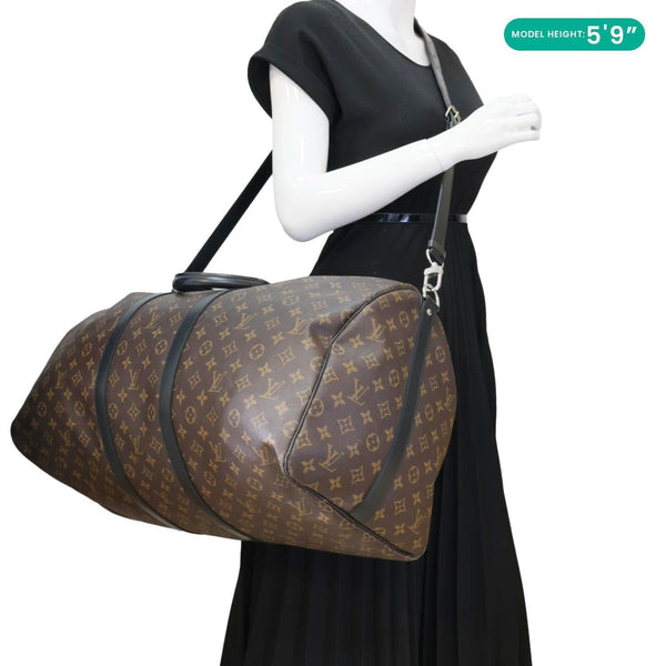 LOUIS VUITTON Keepall 55 Bandouliere Monogram Canvas Travel Bag Black