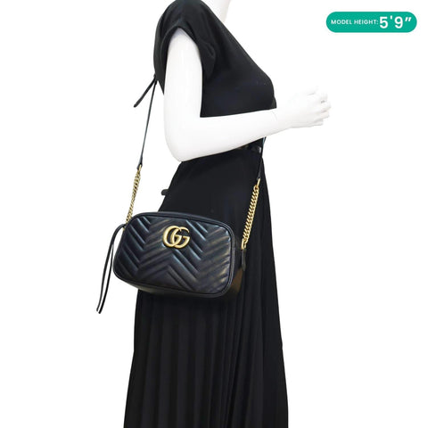 GUCCI GG Marmont Small Matelasse Chevron Leather Camera Bag Black 447632