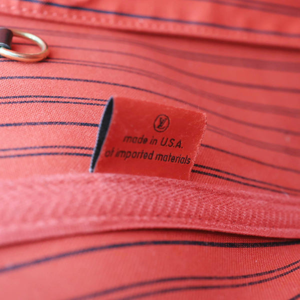 LOUIS VUITTON Neverfull MM Damier Ebene Tote Bag Red