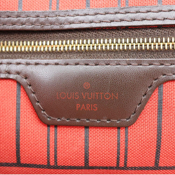 LOUIS VUITTON Neverfull MM Damier Ebene Tote Bag Red