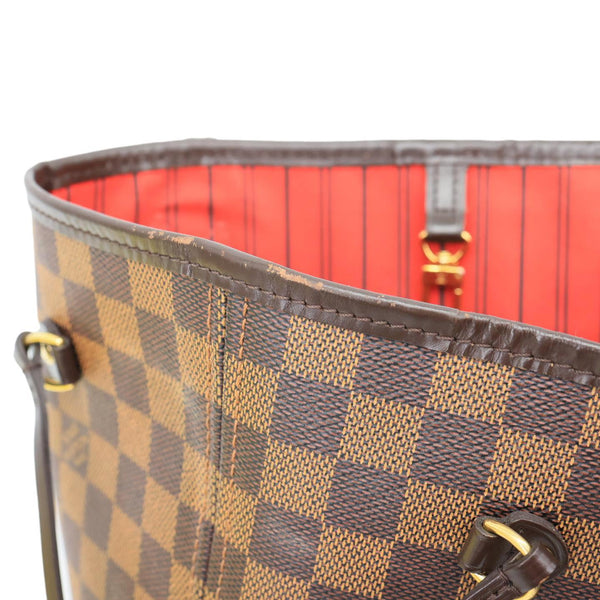 LOUIS VUITTON Neverfull MM Damier Ebene Tote Bag Red